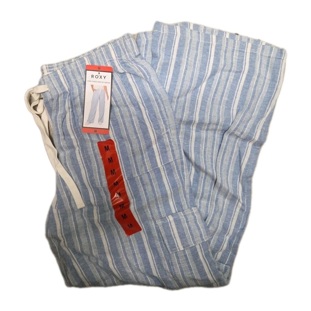 Roxy Women's Striped Cargo‎ Pockets Pants, Blue, Size M